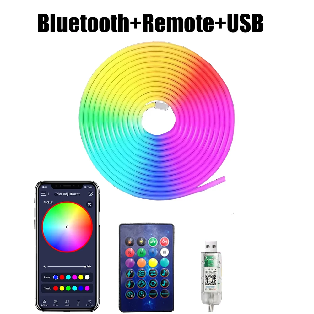 5/10 متر IP65 RGB شريط مصباح النيون ، RGB LED أضواء حبل النيون لتقوم بها بنفسك إضاءة ديكور النيون ، إضاءة ديكور للعطلات التي يتم التحكم فيها بواسطة التطبيق.