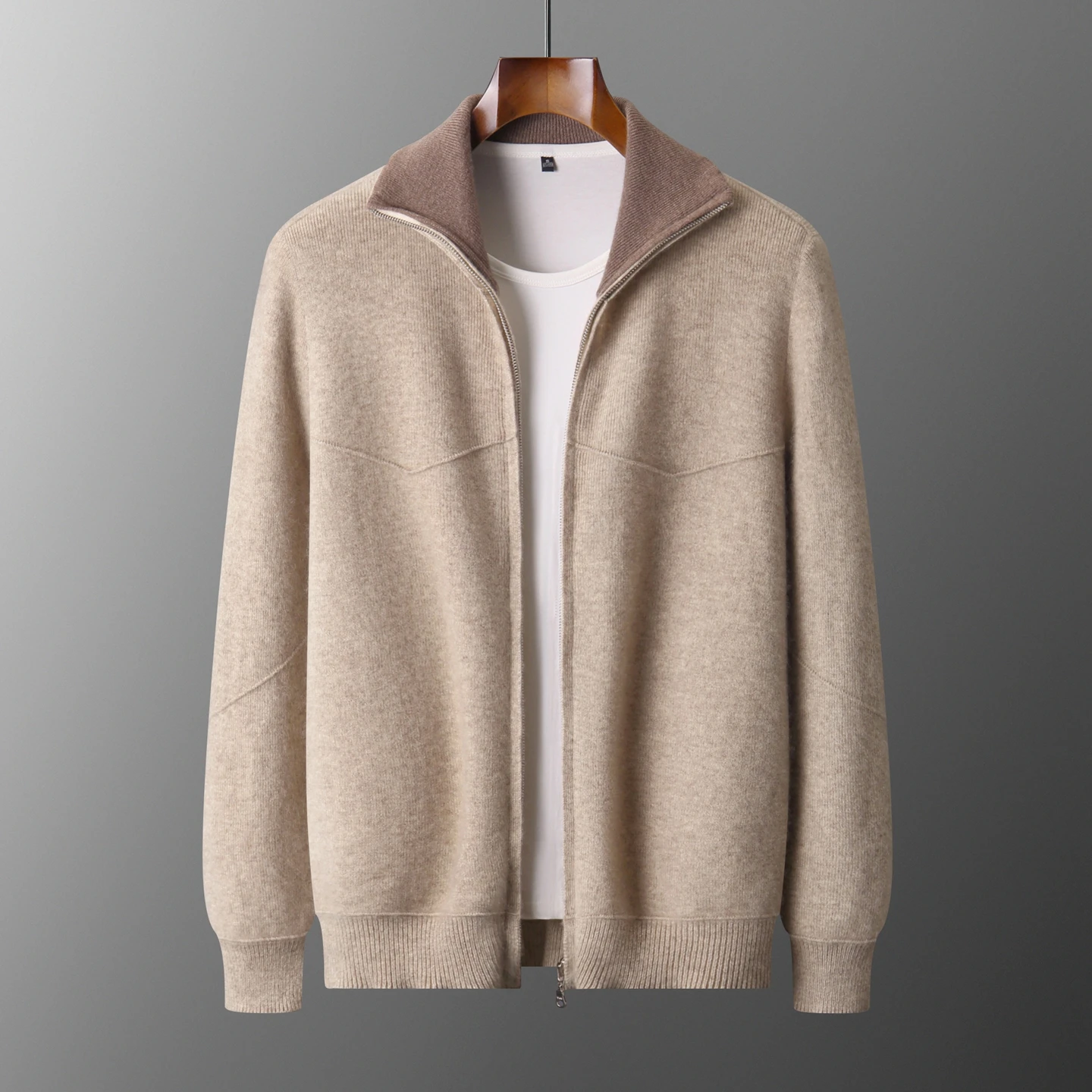 New Product: 100% Merino Wool Knitted Cardigan Men Lapel Collar Zipper Jacket Autumn Winter Thick Warm Men's Clothing Outerwear.