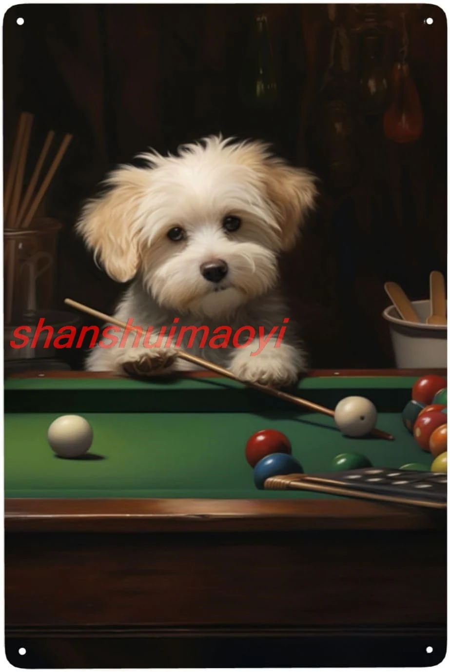 Adorable Puppy Billiards Metal Tin Sign for Billiards Arena,Game Room,Bar,Man Cave Cute Home Decor Wall Art Retro Antiqu ALIMAO