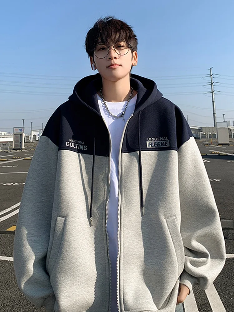 

Color Blo Hooded Open Cardigan Sweatirt Men's Spring Autumn New American Retro Trendy Loose High School Junior Casual Jaet