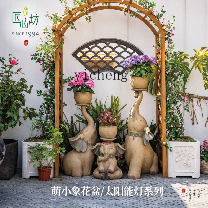 

XL courtyard landscaping arrangement cute baby elephant flower pot villa garden decoration outdoor yard floor ornament