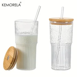500ml Ribbed Glassware Glass Cup With Lid and Straw Drinking Glasses Cocktail Beer Iced Coffee Mug Juice Tea Cup Water Cups