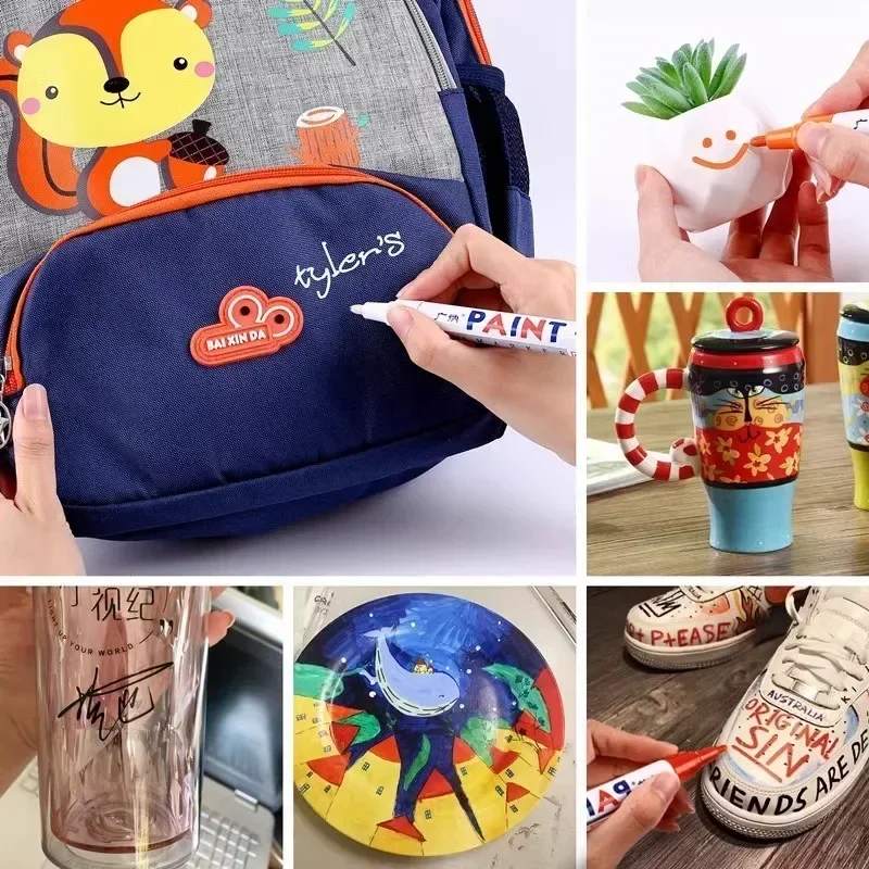 6 قطعة قلم طلاء زيتي دائم ملون مقاوم للماء علامات بيضاء الإطارات فقي المطاط النسيج الطلاء المعدني 12 ألوان أقلام خطاط (ماركر) #4