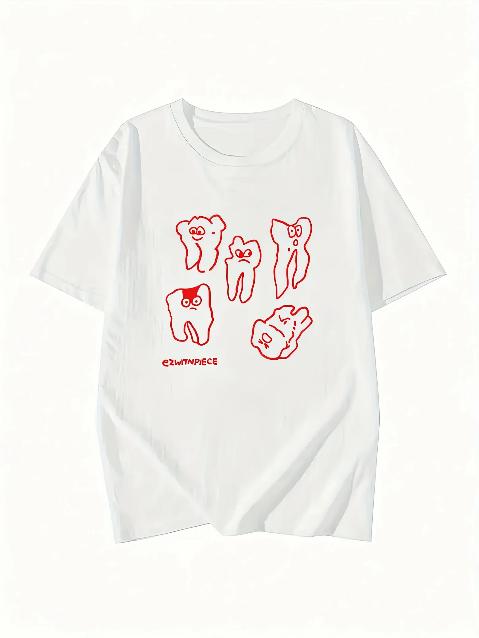 

Женская повседневная футболка с рисунком — легкий летний топ с круглым вырезом и забавным принтом зубов для стоматологических профессионалов