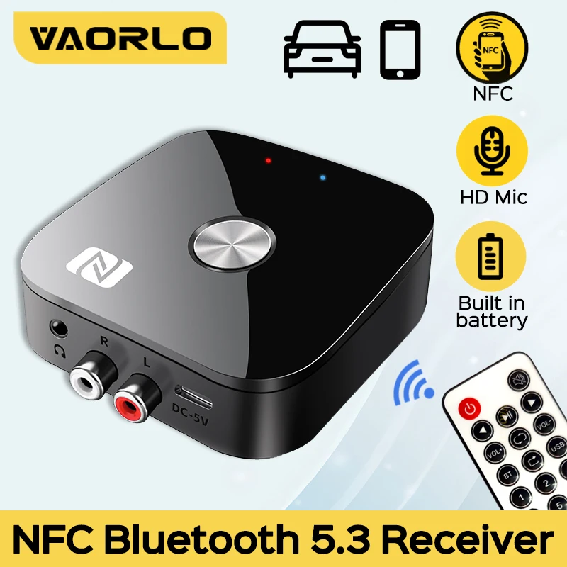 VAORLO Odbiornik audio NFC Bluetooth 5.3 z mikrofonem 3,5 mm AUX RCA Stereo Lossless HIFI Muzyka Samochodowa Bezprzewodowy Adapter USB U-Disk