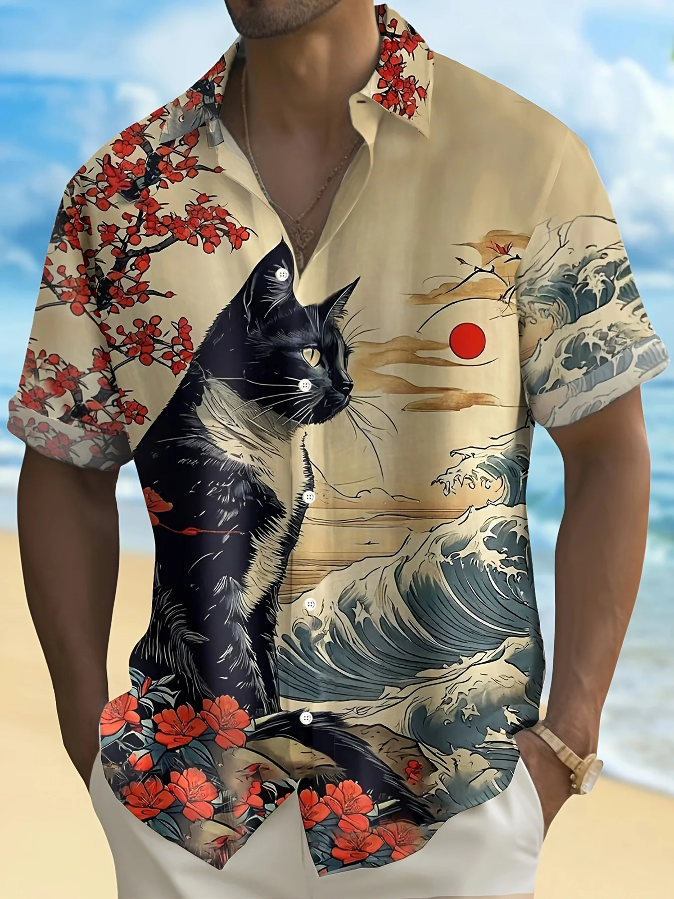 

Hawaiian Duck Fun Cartoon Crocodile Print Men's Shirt Large Button Lapel Short-sleeved Shirt Outdoor Travel Shirt T-shirt