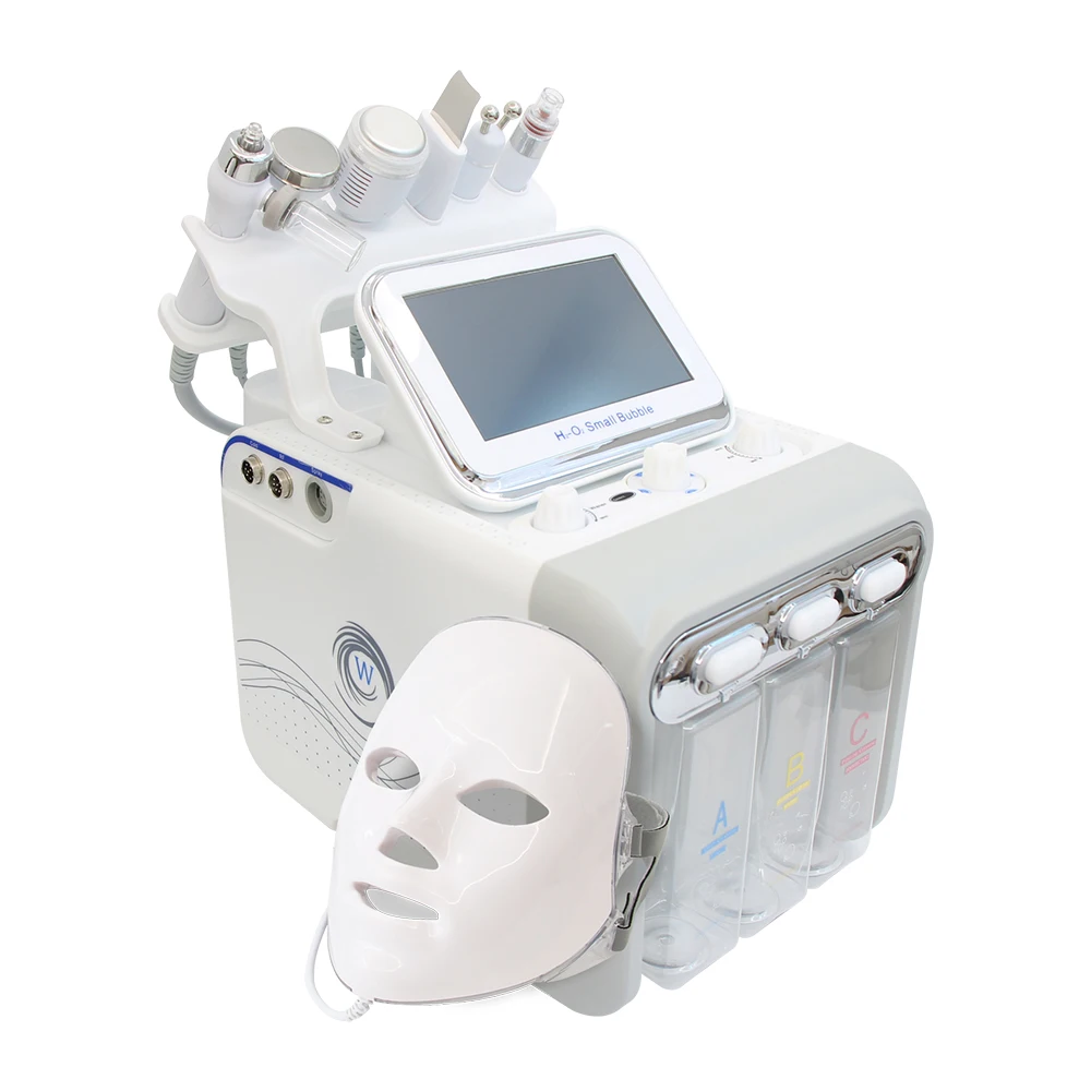 7 в 1 Beauty Hydro Water Oxygen Skin Peel Equipment H202 Глубокая очистка Маленький пузырьковый массажер для лица со светодиодной маской для спа