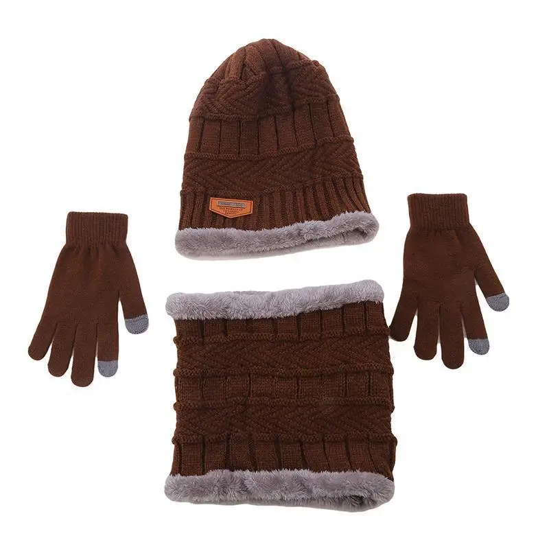 1Set Warm & Soft Winter Knitted Hat, Scarves And Touch Screen Gloves 3-Piece Set ,Perfect Ear & Neck Warmer