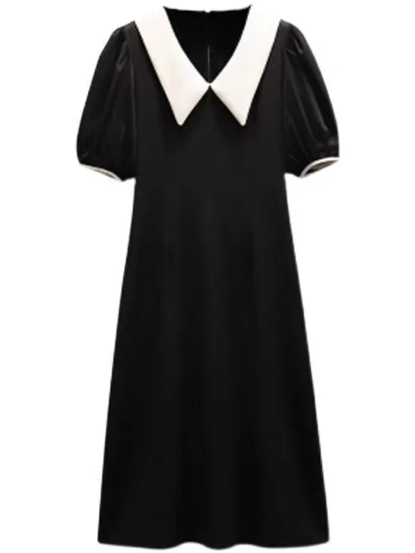 

Плюс размер корейский Sle летний новый Dr живот скрывающий для похудения Bla кукольный воротник трапециевидной формы миди Dr для женщин