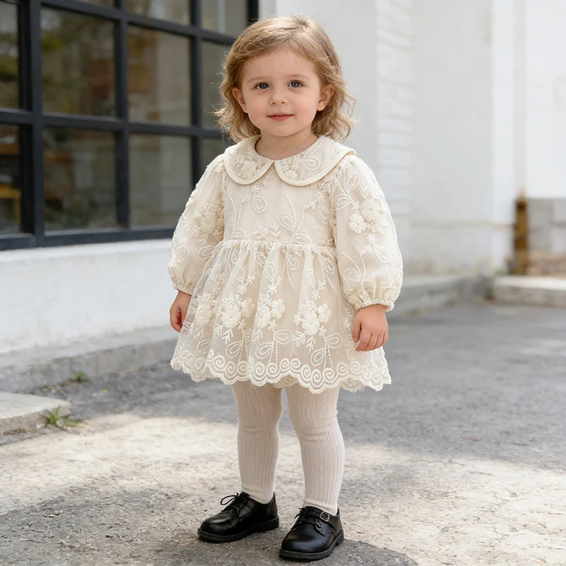 

2026 New Spring Infant Baby Girls Jumpsuit Long Sleeved Cotton Mesh Splicing Toddler Baby Girl Romper 0-24M Children Clothes