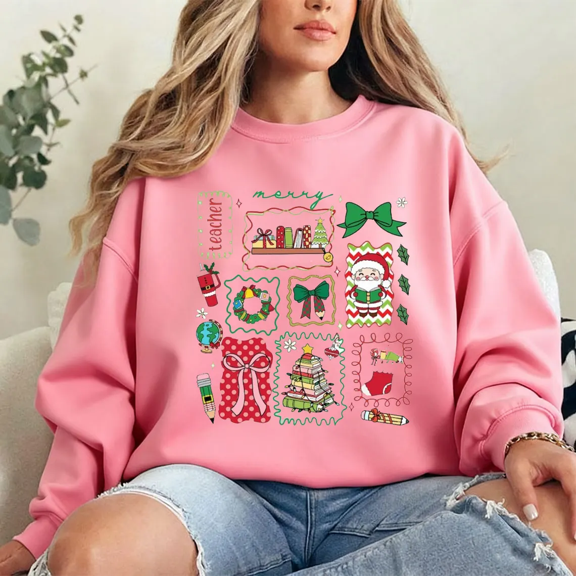 Merry Teacher Christmas Teacher Coquette مريح جديد في هوديس وبلوزات أساسيات ملابس الشارع الكلاسيكية الكلاسيكية