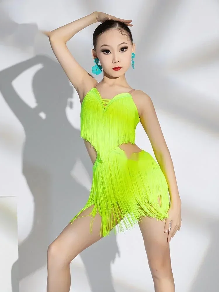 هامش رومبا فستان رقص اللاتينية الفتيات المهنية شرابات السالسا التانغو السامبا زي الأطفال المنافسة قاعة الرقص فساتين