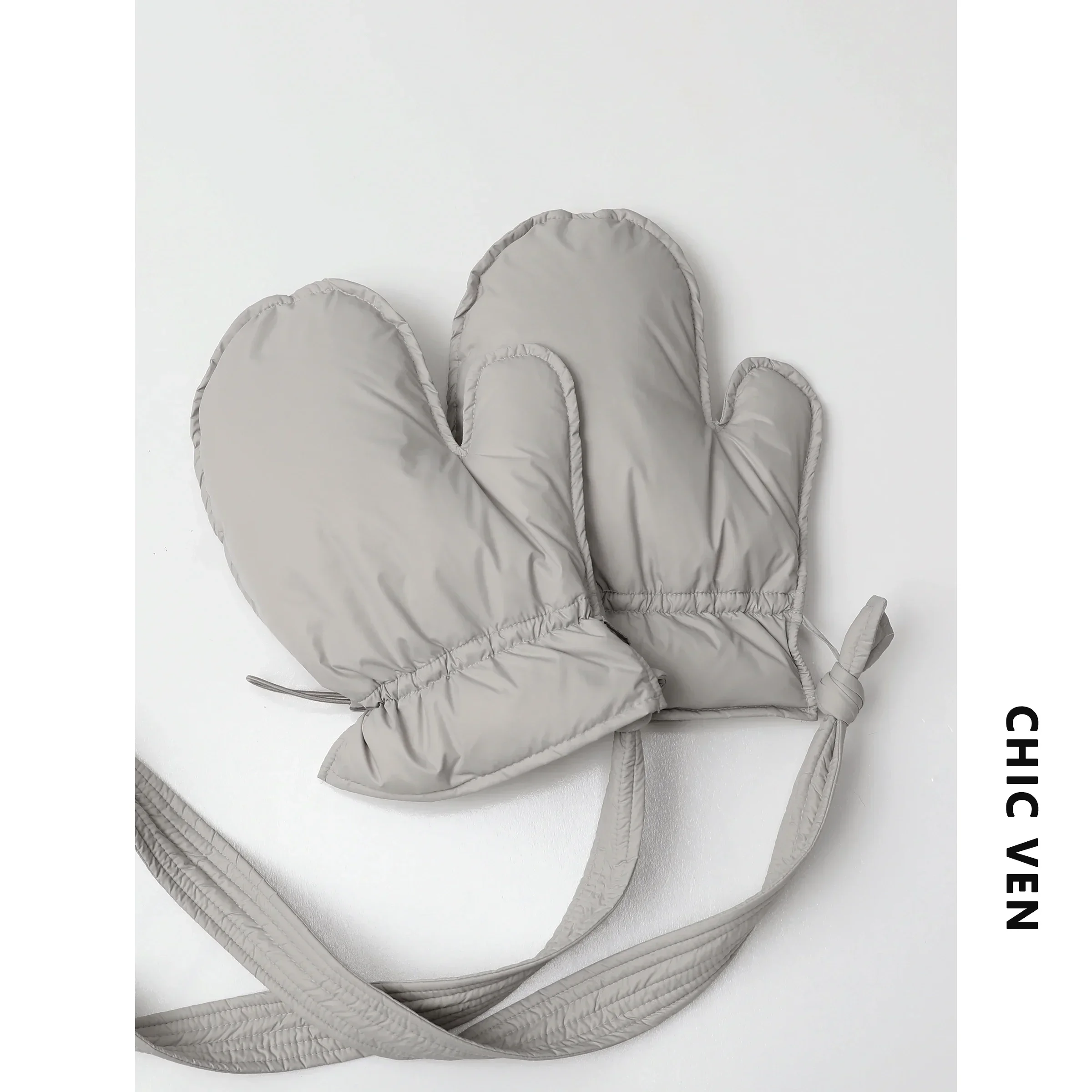 CHIC VEN New Women Fashion Down Gloves Solid Casual Female Soft 90 White Duck Down Mittens Glove Thick Warm Autumn Winter 2024