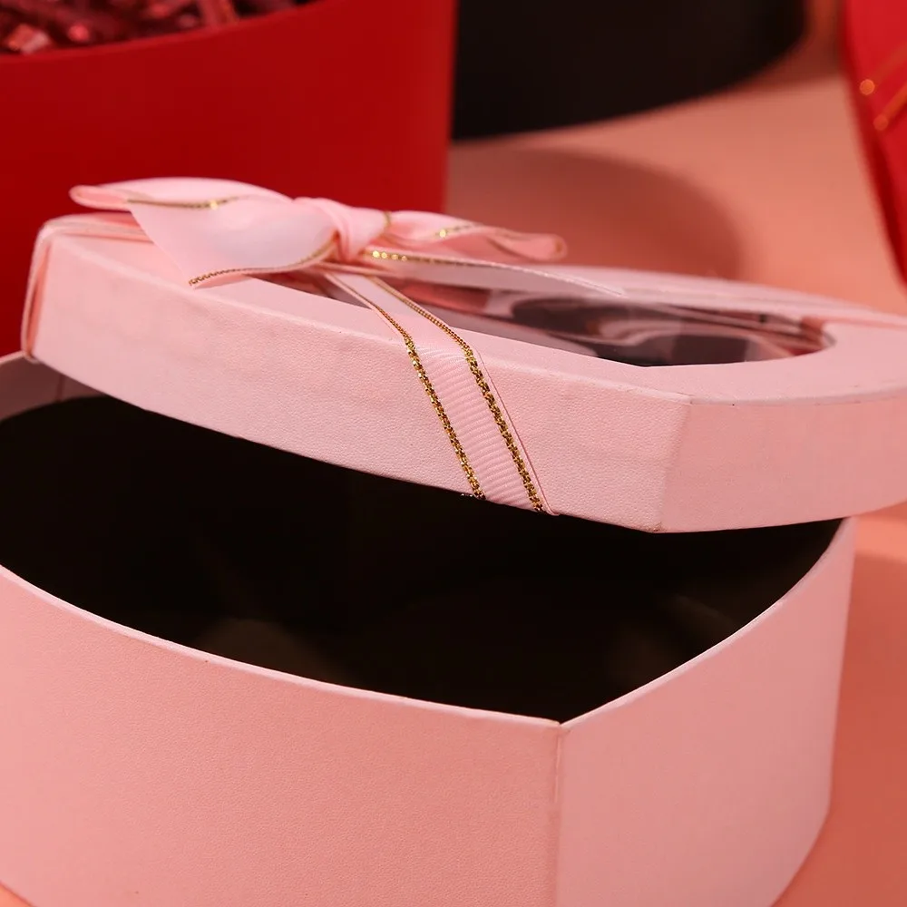 Neue herzförmige Geschenkbox, transparent, mit Deckel, Verpackung, Papierbox, Schleife, Geschenkboxen, Valentinstag – Detail 3
