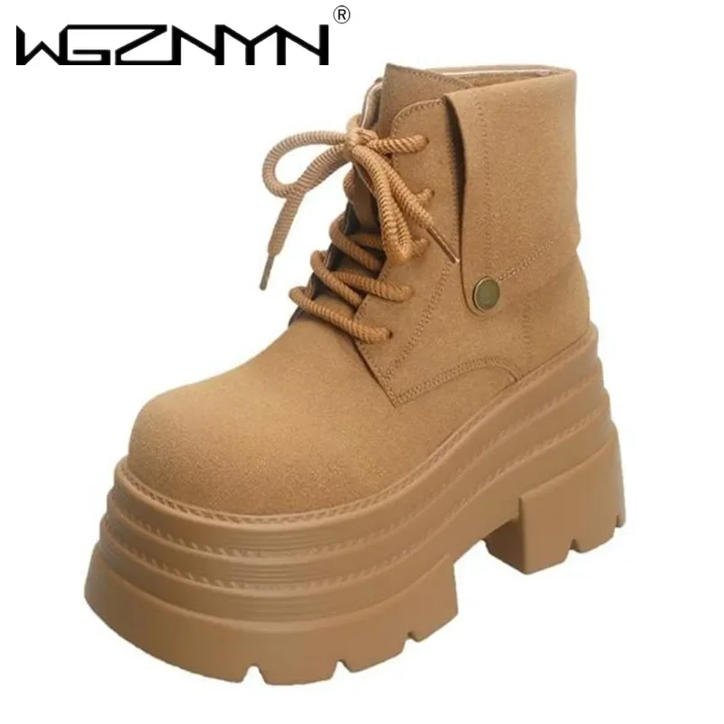 2025 Women\'s Ankle Boots Autumn Winter Warm Punk Goth Fur Shoes 10CM Chunky High Platform Casual Leather Short Boot Botas Mujer
