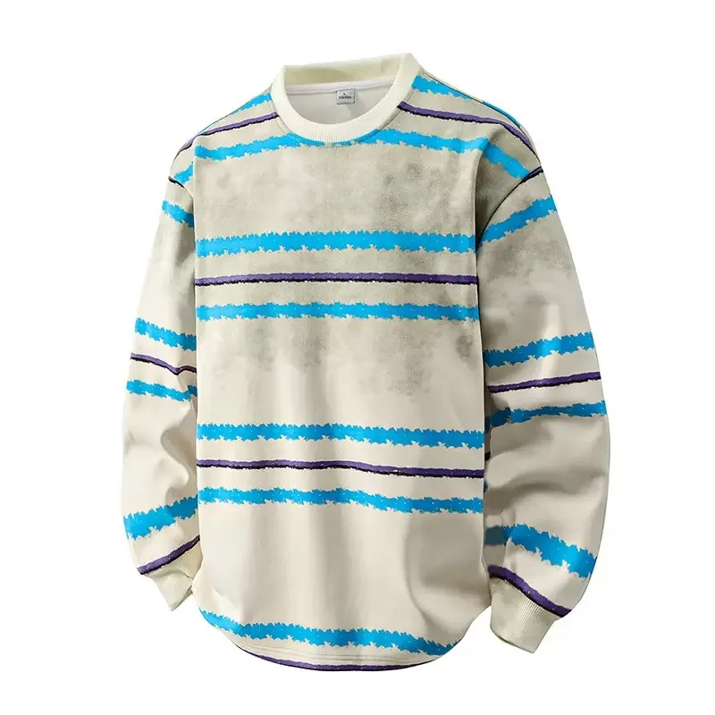 

Осень и весна, новый модный тренд, американский винтажный полосатый свитшот, мужской повседневный свободный спортивный топ высокого качества, большие размеры
