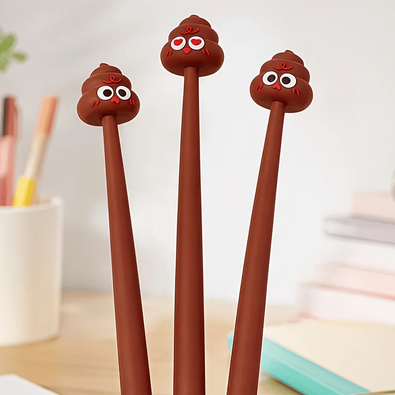 Funny Poop-Shaped Gel Pen, Silly Prank Poop Pen, Cartoon Silicone Head, Fun Student Pen for Doing Homework, Black Ink Pen, April Fool's Day Funny Gift, Creative Stationery