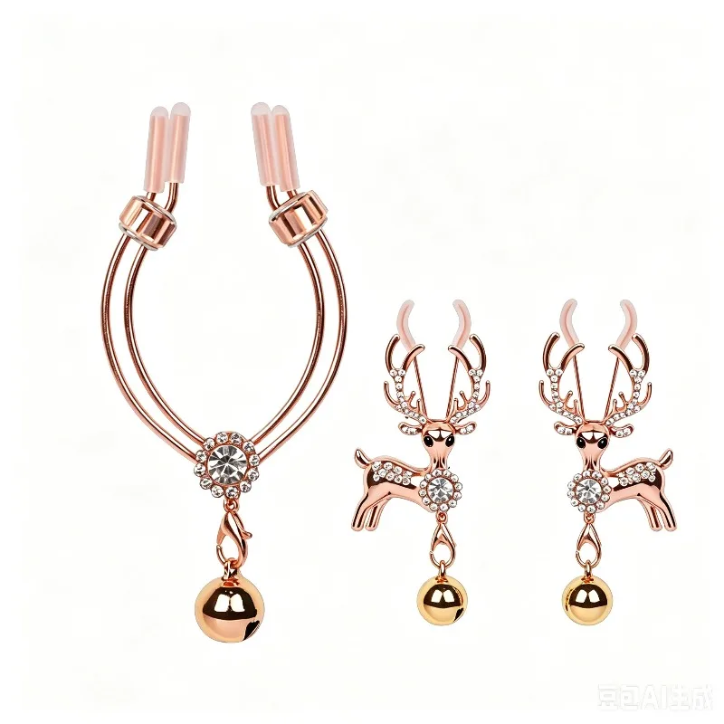 Adjustable Metal Nipple Clamps Clitoral Clamp Luxury Deer Head Weighted Nipple Toys with Rhinestone and Bells BDSM Erotic Games
