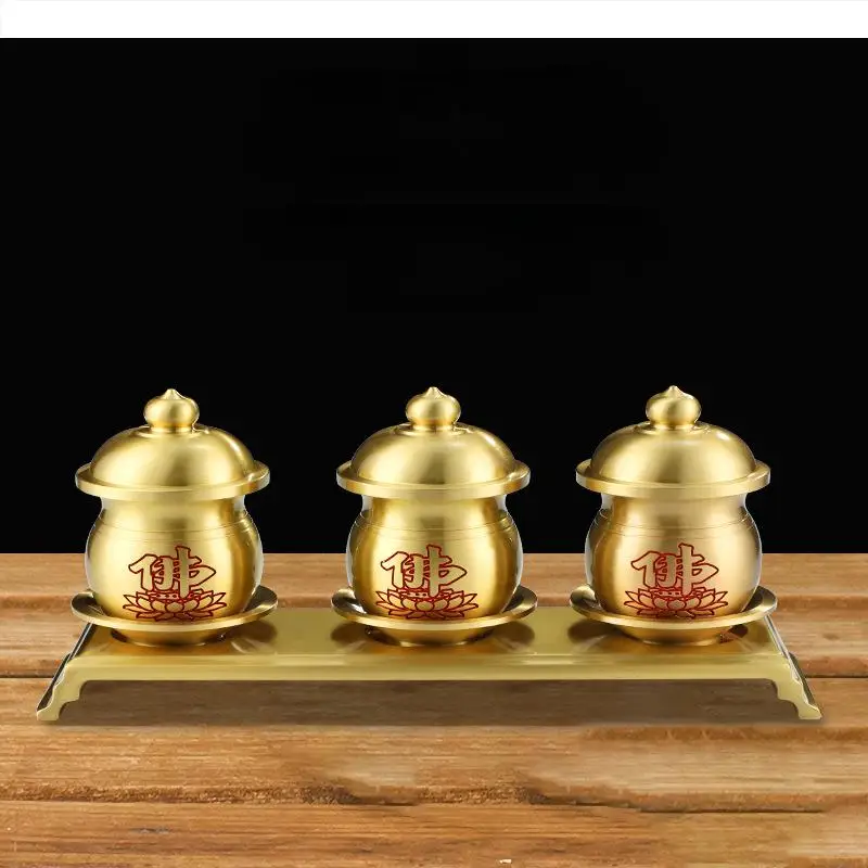 Pure Copper Offering Cup Three-piece Set Water Purification Cups Holy Tibetan Buddha Buddhist Supplies Ornament