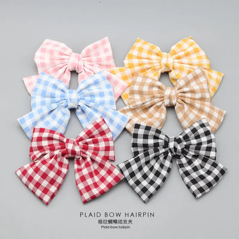 Korean Fashion Fabric Plaid Large Bow Hairpins For Women Girls Elegant Bow Tie Hairgrip Vintage Hair Clip Hair Accessories