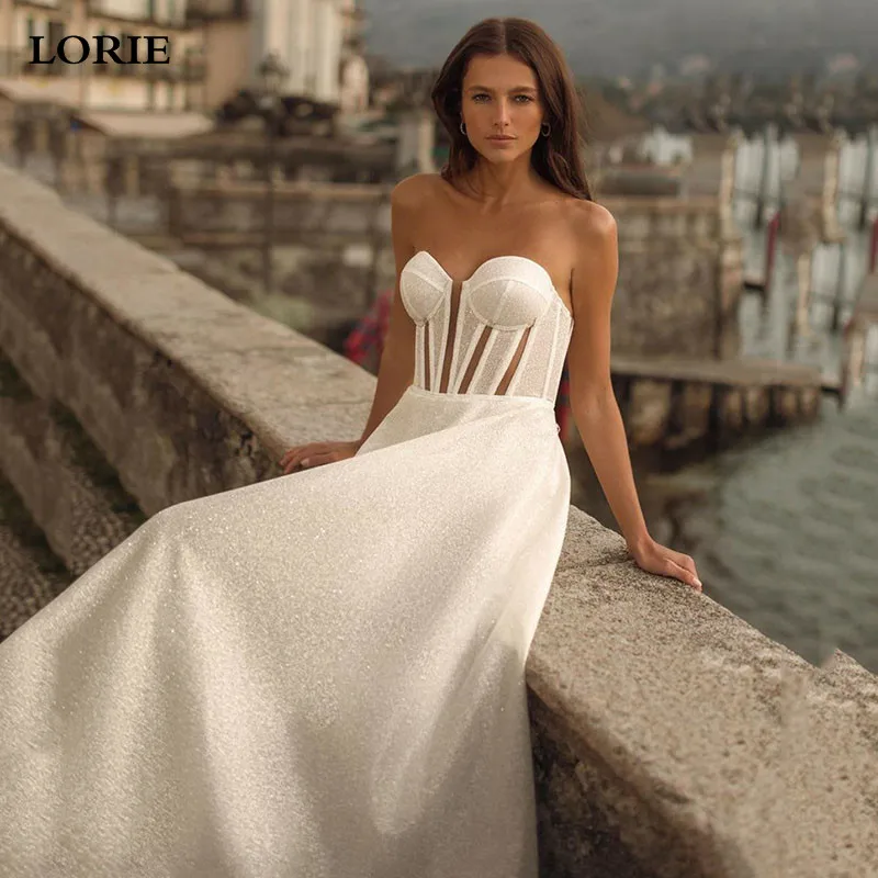 LORIE Shiny Glitter Strapless Wedding Dresses A Line Sweetheart Neck Bride Dress  Elegant Lacing Back Wedding Gowns 2024