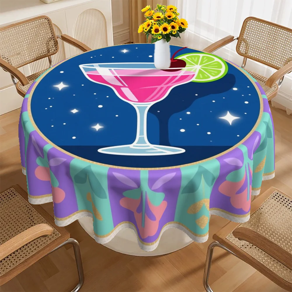 1 round summer-themed tablecloth, perfect for summer parties—Starry Night Cherry Lime Cocktail Print