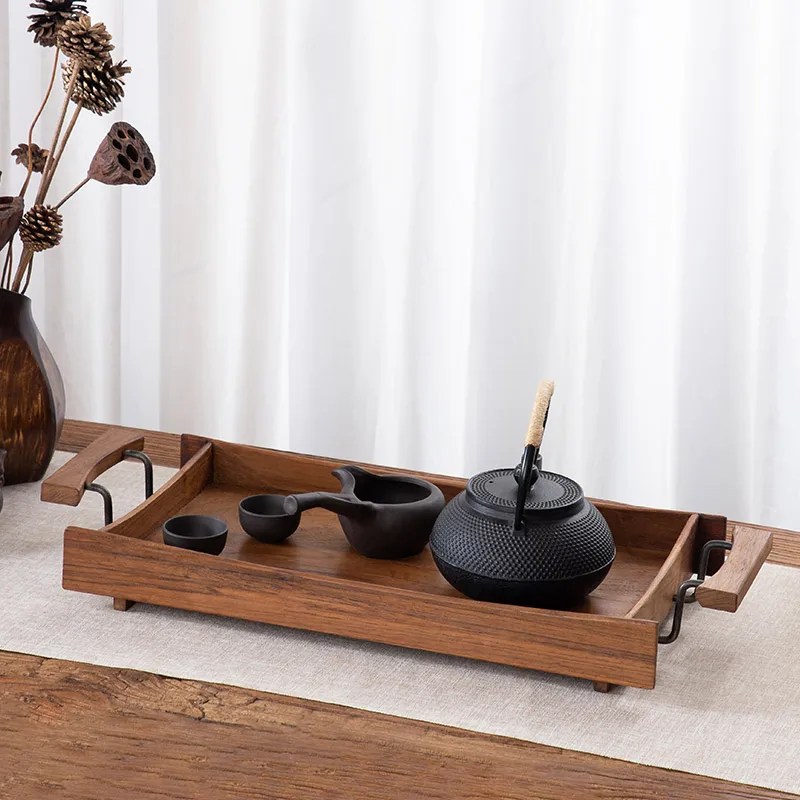 Thai solid wood tray, rectangular household tea cup, water cup, set storage , Japanese wooden vintage Zen