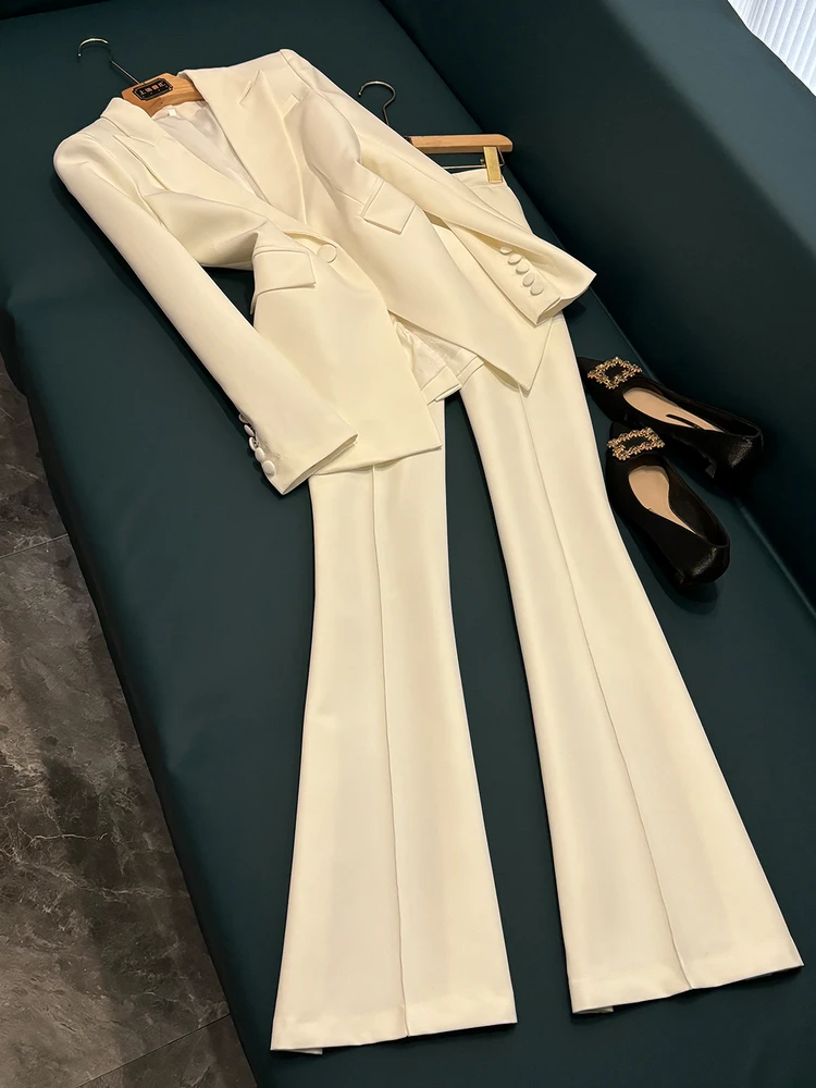 

Ele Commute Profional Faion Тканевый костюм миди на одной пуговице и расклешенные брюки, комплект из двух предметов A6370