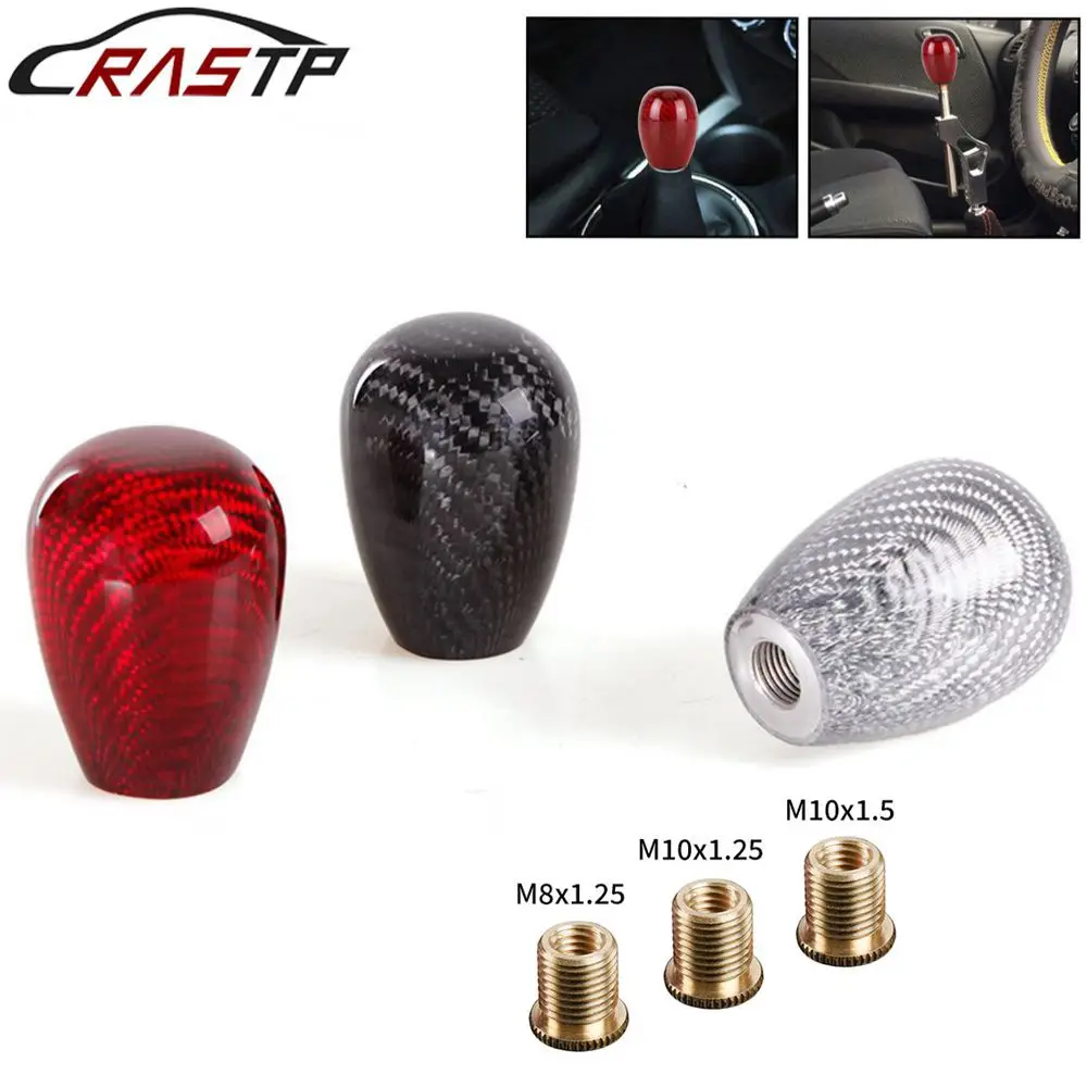 Universal Carbon Fiber Oval Manual Gear Shift Knob With  Adapter for Most Car Decorations Classic JDM Style Black Red Silver