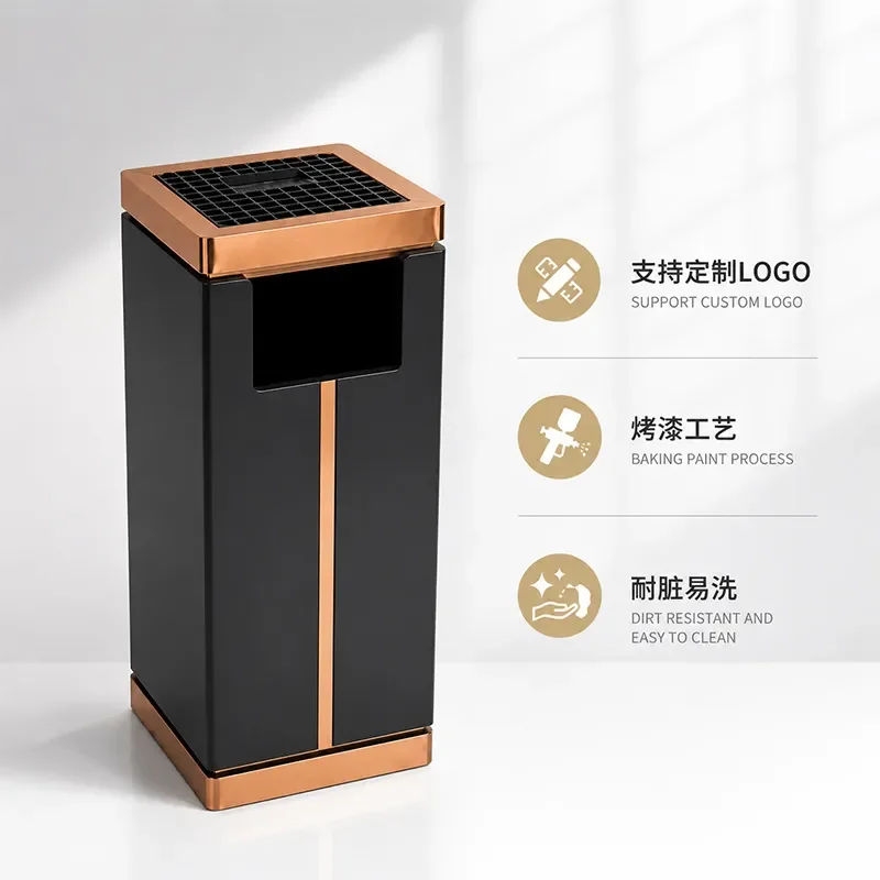 Vertical Stainless Steel Trash Can with Ashtray Commercial Smoke Extinguishing Bin for Hotel Shopping Mall Peel Storage