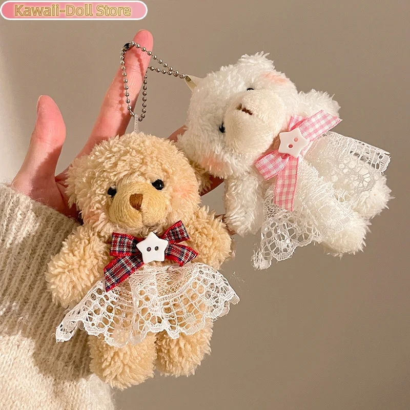 Porte-clés en peluche ours à nœud, poupée en peluche douce de dessin animé, pendentif de voiture, sac à dos, décor de sac, cadeau pour enfant