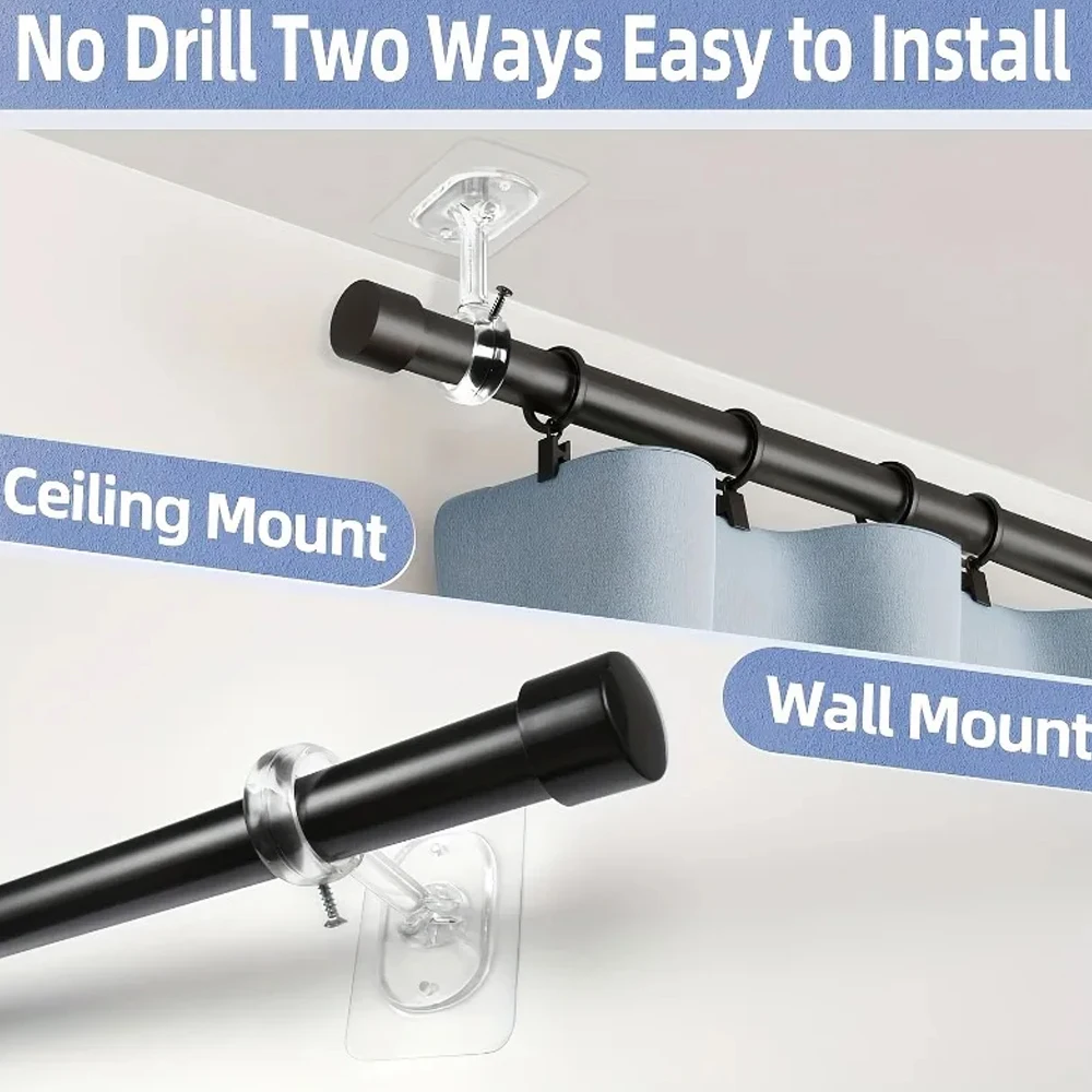  Self Adhesive Curtain Rod Bracket Adjustable Curtain Support without Drilling Heavy Duty Ceiling Mount Hook Holder For Bedroom