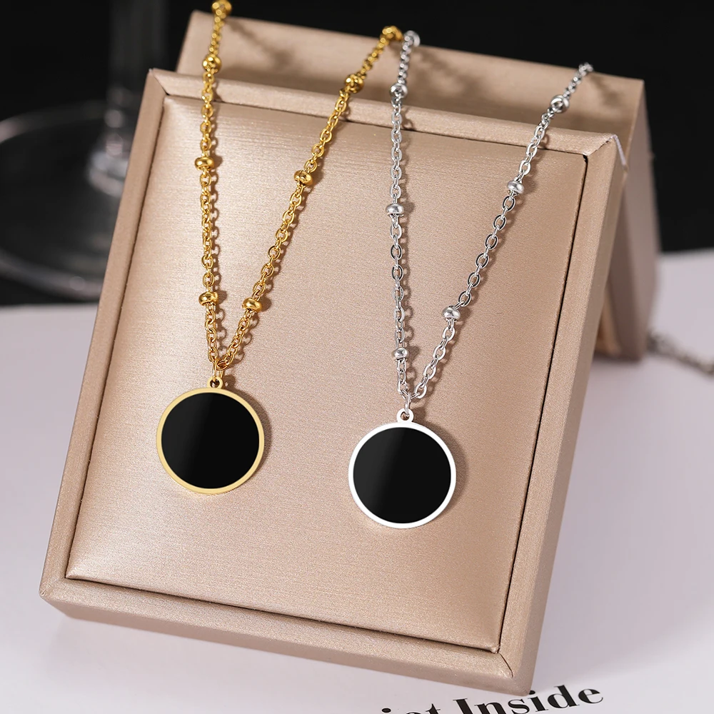 Stainless Steel Necklaces Disc Circle Pendants Choker Luxury Chains Fashion Necklace For Women Jewelry Wedding Party Gifts