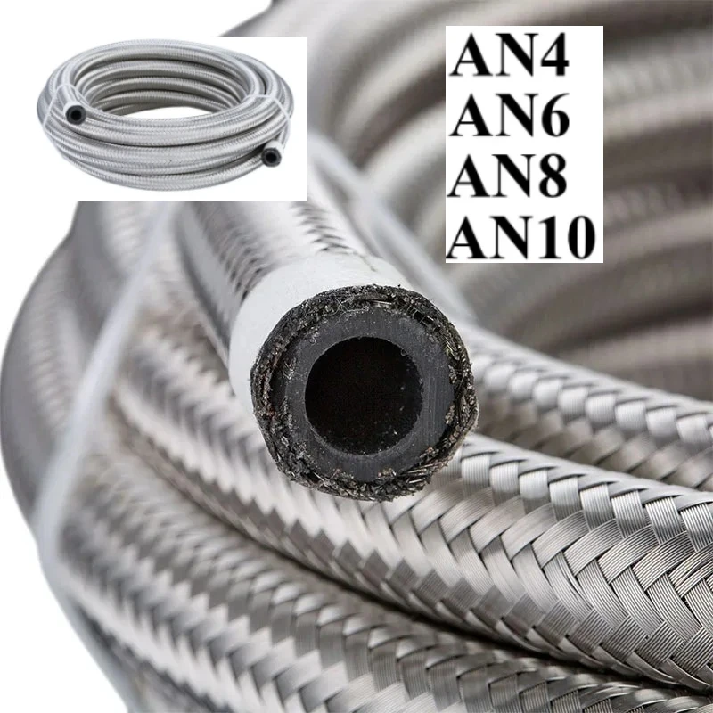 2M/3M/5M AN4 AN6 AN8 AN10 Car Fuel Hose Oil Gas Cooler Hose Line Pipe Tube Braided Inside CPE Rubber Stainless Steel