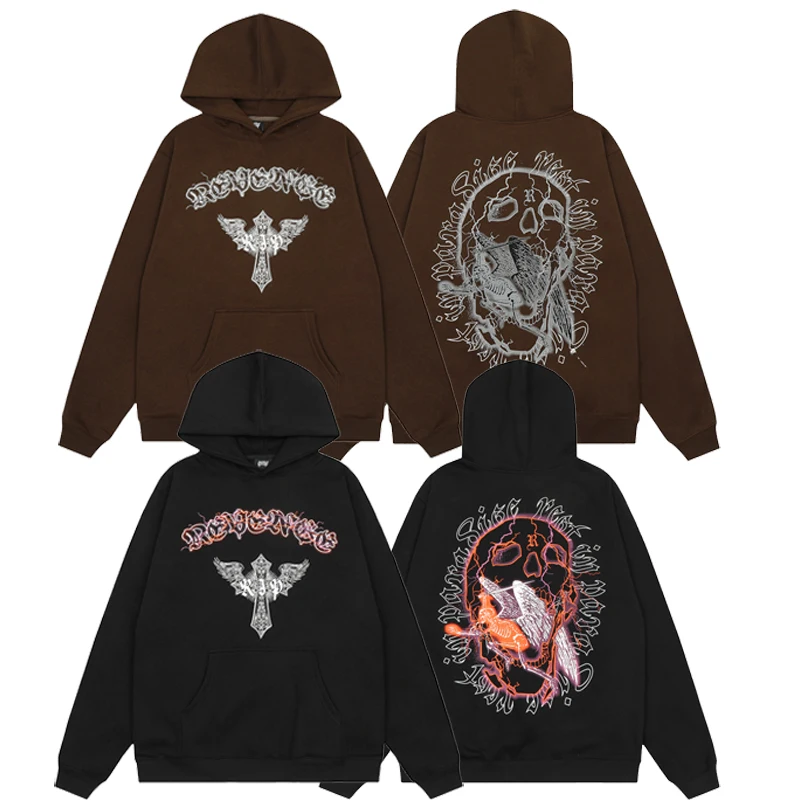 Niche Fashion Brand Revenge Hoody Smoke Flame Print Fleece Warmth Men Women Fallow Commuting REVENGE Sweatshirts Pullovers