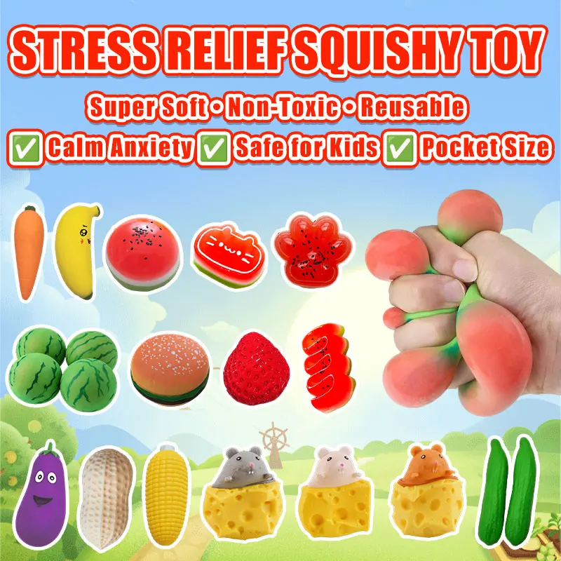 Decompression Simulation Fruit Vegetable Series TPR Ice Cold Watermelon Star Shaped Strips Knead Slowly Rebound Relieve Stress