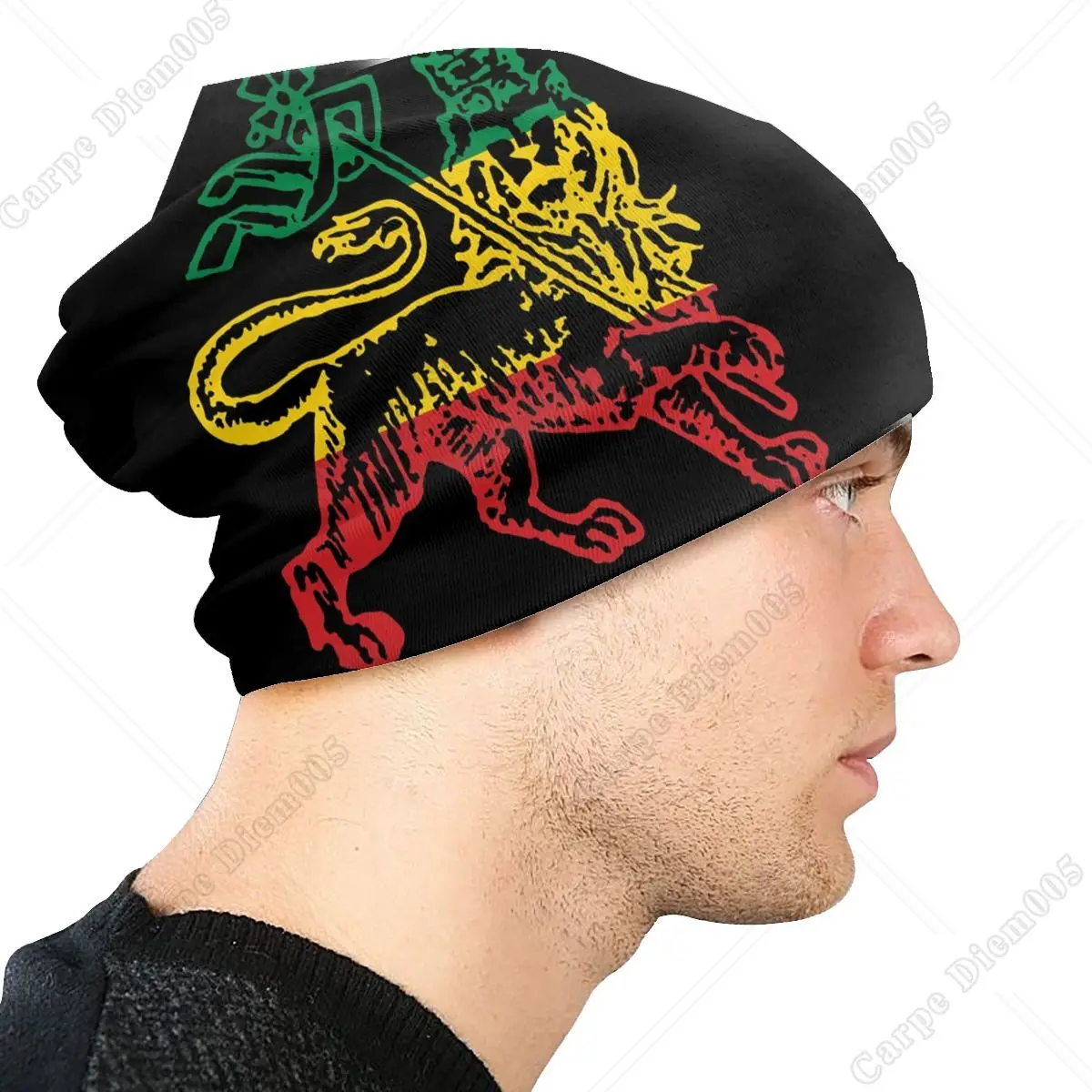 Lion Of Judah Flag Ethiopia King Selassie Rasta Beanie Unisex Hip Hop Winter Warm Skullies Beanies Hats Adult Knitted Bonnet Cap