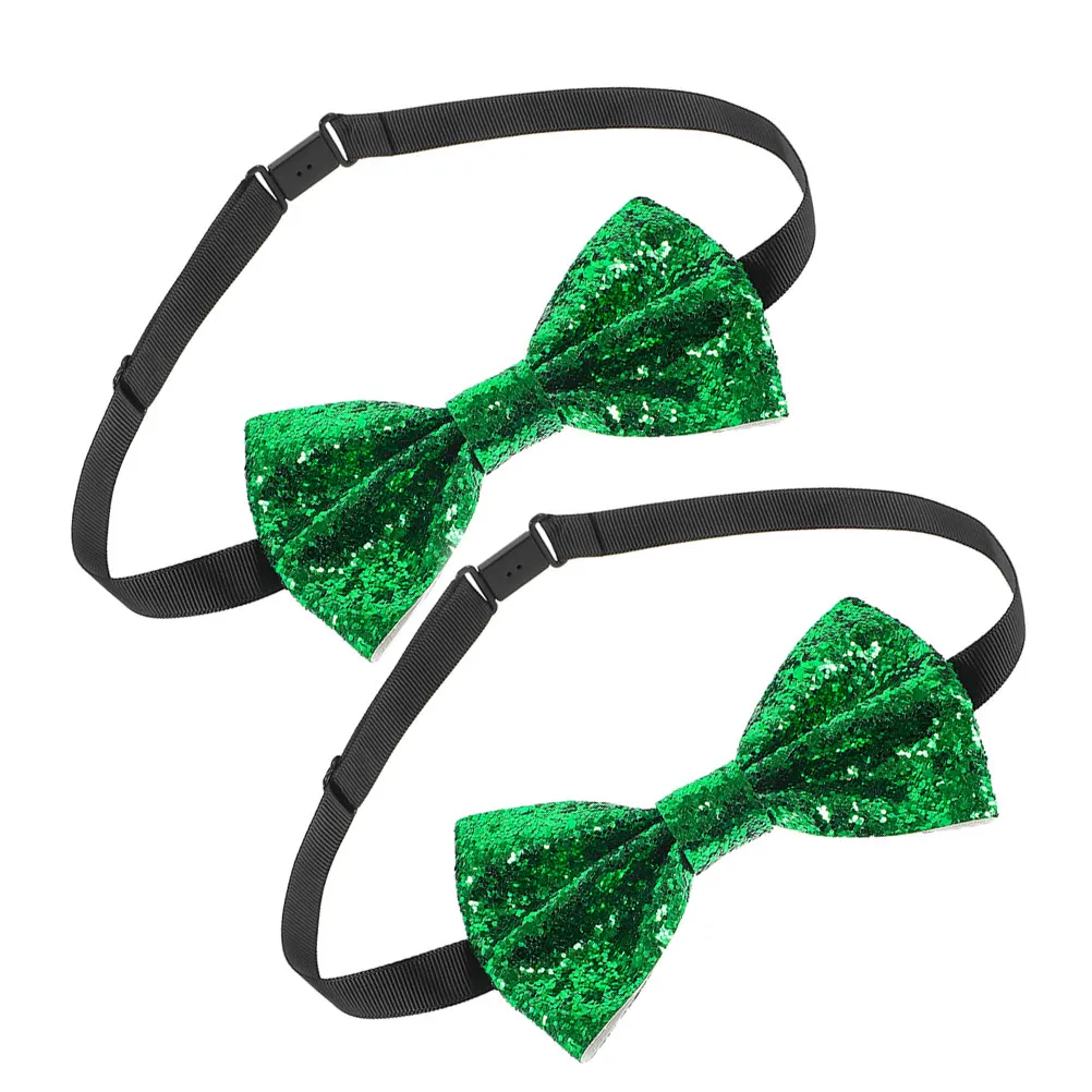 2 pajaritas de lentejuelas negras y verdes brillantes, ajustables y pre-atadas para hombres, para banquetes, fiestas, bodas, pajaritas brillantes para ocasiones especiales