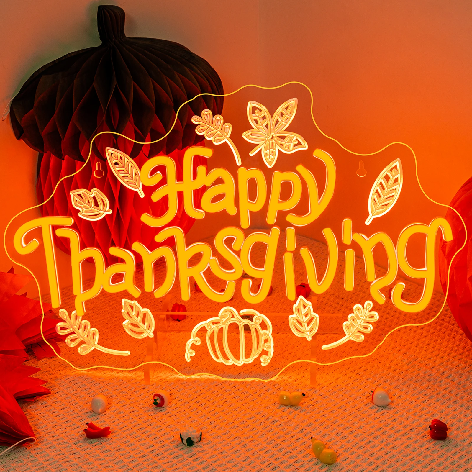 

Светодиодная неоновая вывеска «С Днем Благодарения» для декора стен, переключатель с регулируемой яркостью, осенний резной светильник для оконных светильников, фестиваль урожая, подарок на вечеринку