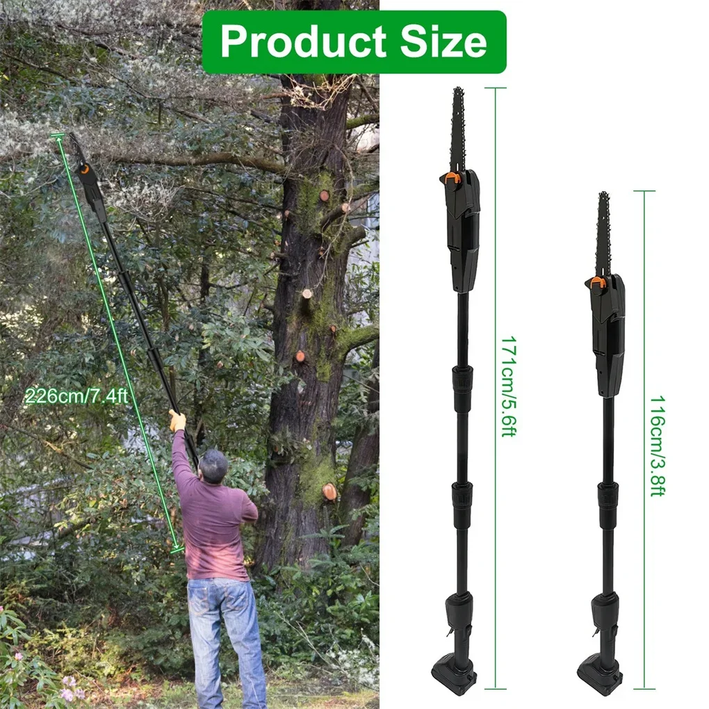 Cordless Pole Saw 7.4FT Telescopic Electric Chainsaw, 775W 39000RPM Brush Motor, 2×3000mAh Battery 60Min Runtime, Safety Switch,