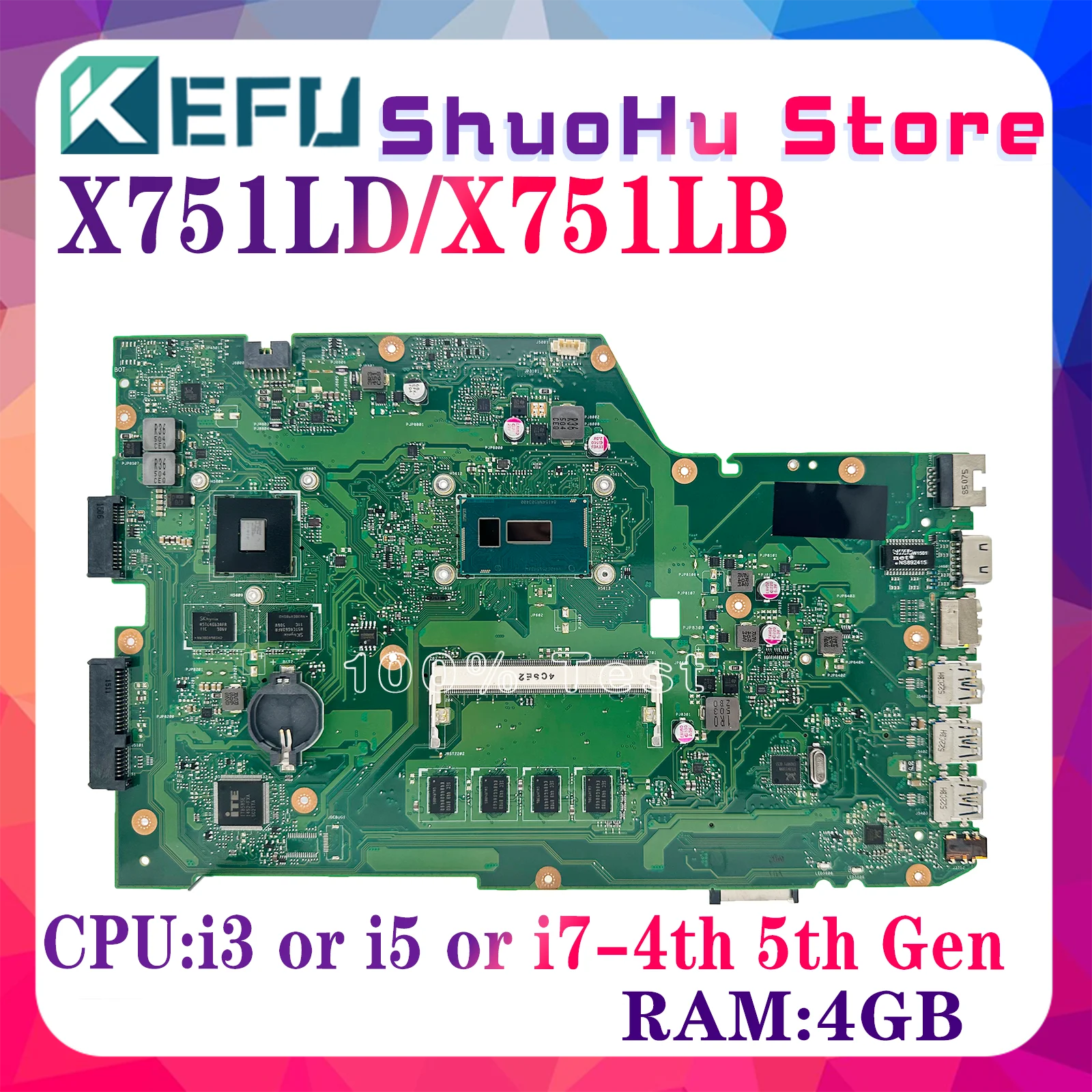 

KEFU X751LD Mainboard For ASUS X751LA K751LD F751LDV X751LDV X751LJ X751LB X751LN Laptop Motherboard I3 I5 I7 4th 5th Gen PM 4GB