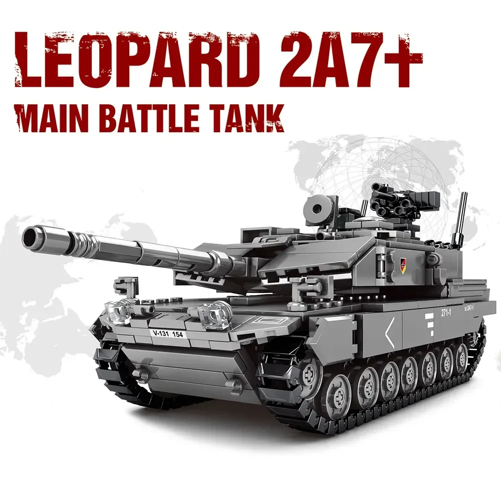 WW2 Tanks Army Main Battle Tank Military Challenger Leopard 2A7+ Soldier Police Building Blocks Bricks Kids Children Toys Gifts