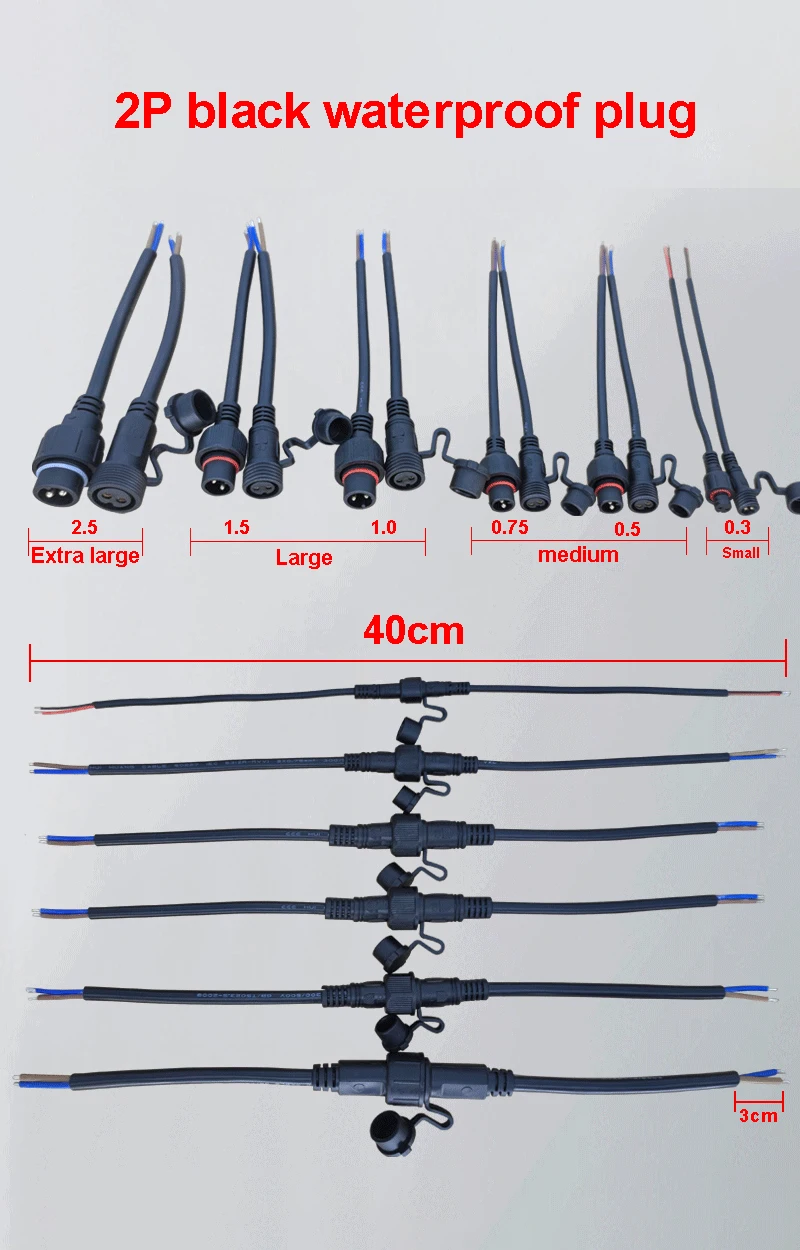 1PCS IP68 2/3Pin 1.5/2.5 Square Waterproof Male Female Cable Connector Plug Butt Extension Line Outdoor LED Wire Connector