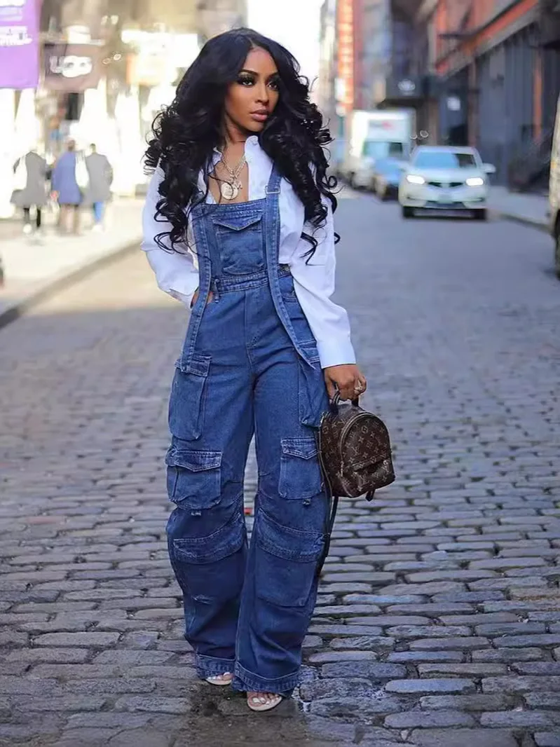 

Loose Jeans Denim Overalls 2025 Cross-Border Women's Spring Street Faion Multi-ket One-Piece Pants High Waist Long Pants