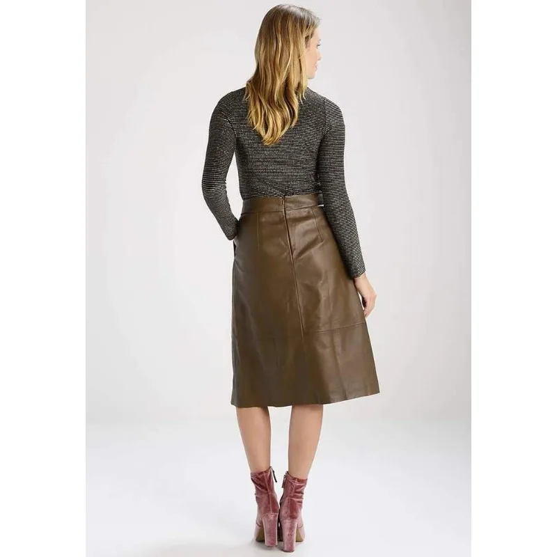 Women's Authentic Genuine Leather Sheepskin Skirt Mid Knee Fashion Flare Soft Skirt