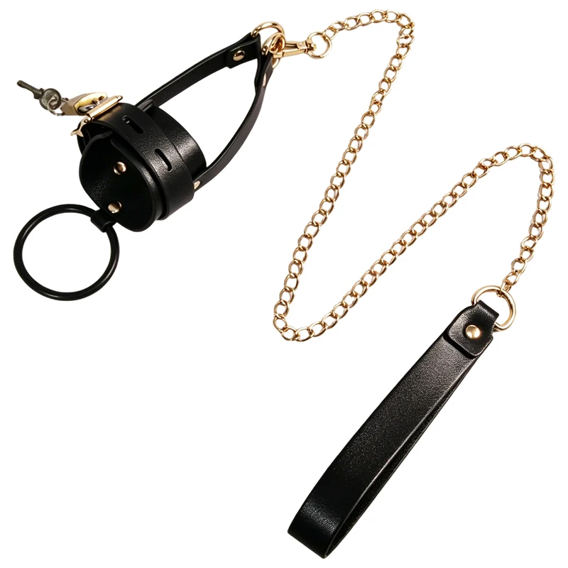 Leather Ball Stretcher with Leash Tug Down Scrotum Penis Ring Chastity Cock Cage BDSM Sex Toys For Men 18+