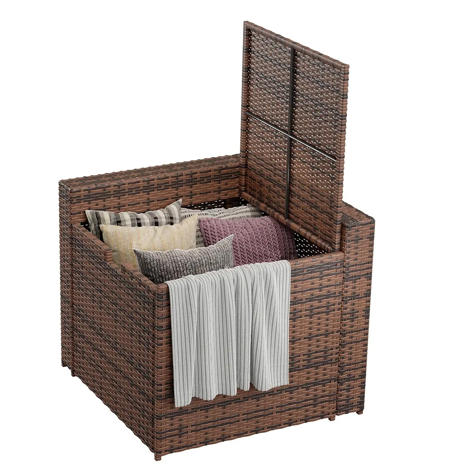 Outdoor Wicker Storage Coffee Table, All-Weather Side Table with Waterproof Cover, for 25.8" High-Back Sofas Brown, Customized