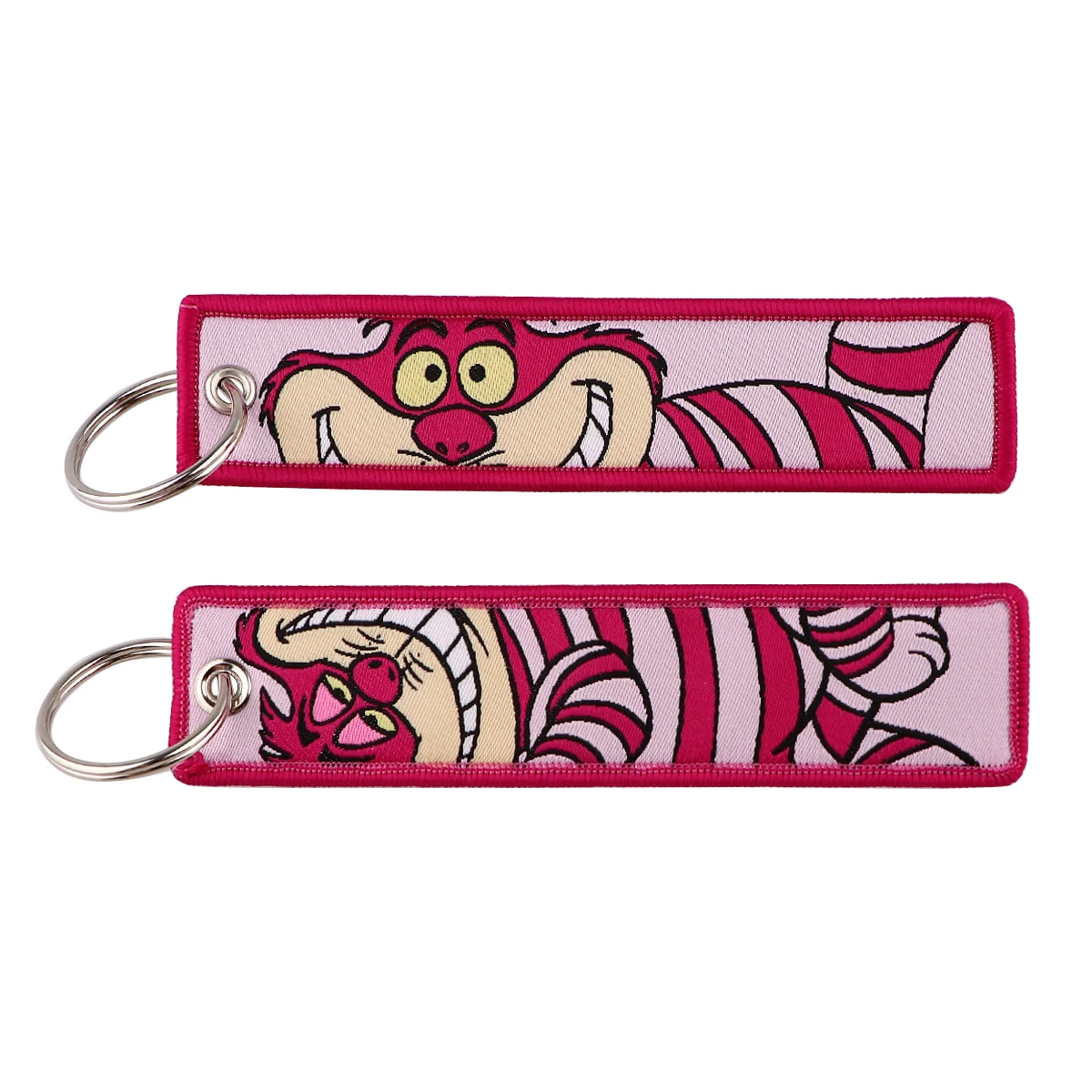 Cheshire Cat Key Tag Embroidered Key Fobs Keychain For Motorcycles Cars Bag Backpack Chaveiro Fashion Key Ring Accessories Gifts