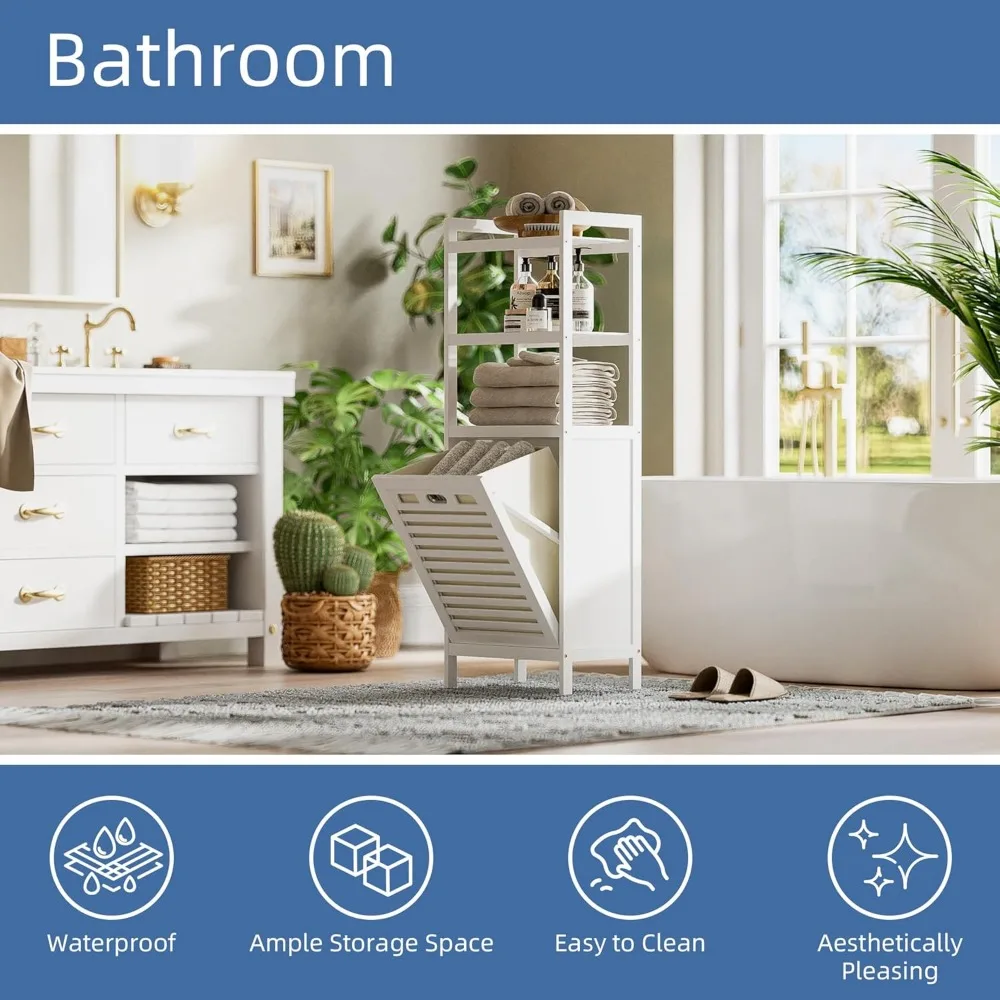 خزانة سلة غسيل قائمة بذاتها مع سلة قابلة للطي لتخزين الملابس في الحمام #4