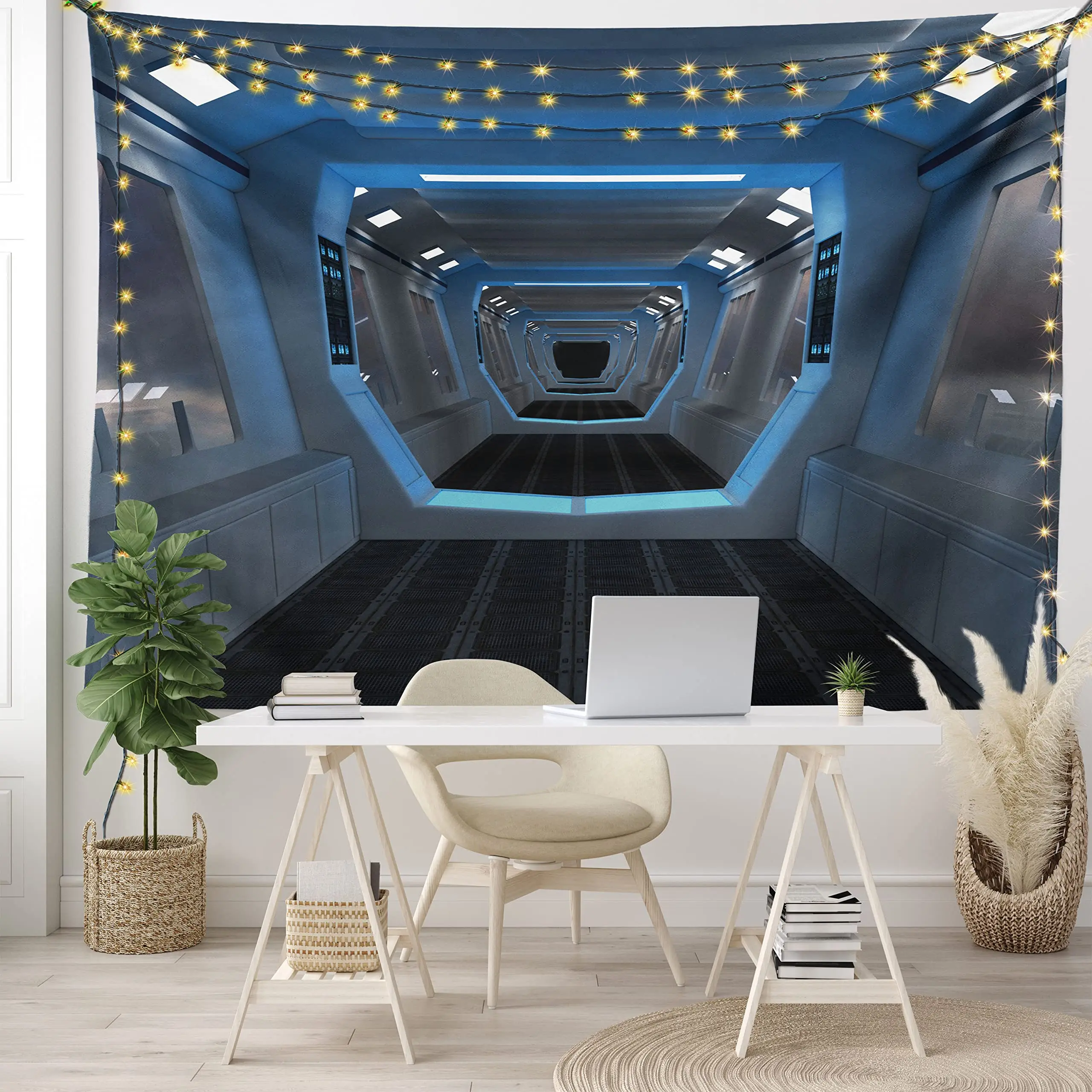 Futuristic Tapestry SciFi Corridor Space Ship Tapestry Space Station Tapestry Wall Hanging for Bedroom Living Room Dorm Decor